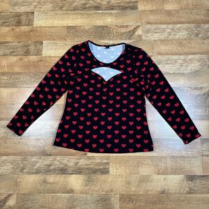 SHEIN Curve 1XL Cute Love Valentines Long Sleeve Hearts Top With Chest Cutout
